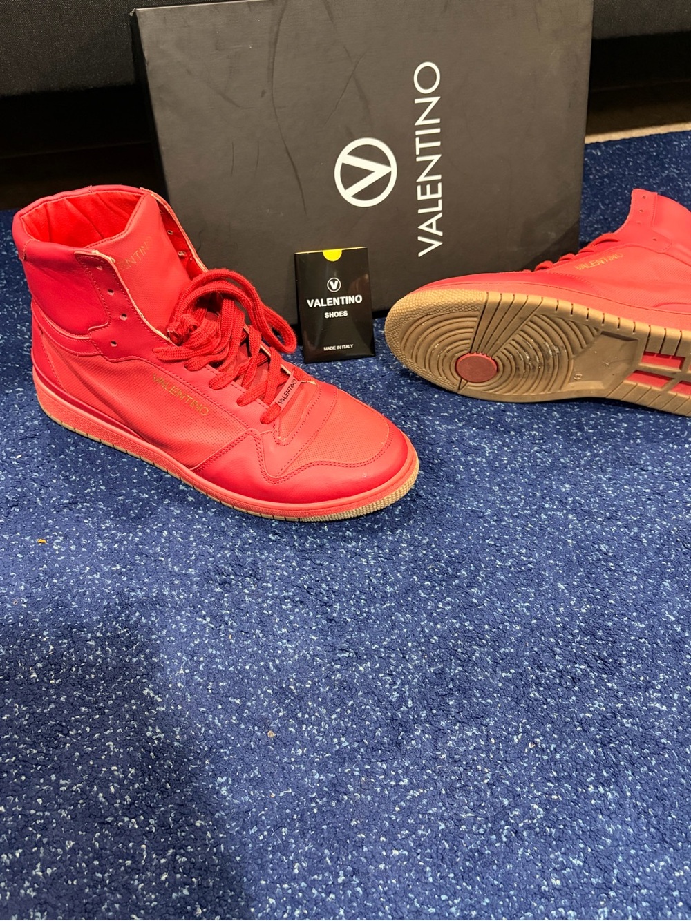 Valentino Men's High-Top Sneakers in Bright Red with Gum Sole